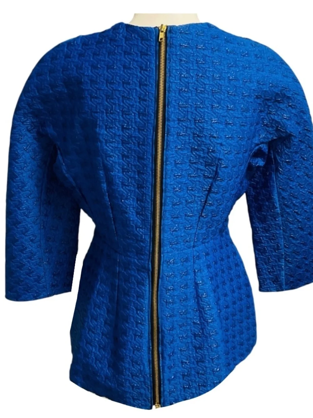 MARNI BLUE HOUNDSTOOTH JACQUARD THREE QUARTER SLEEVED TOP